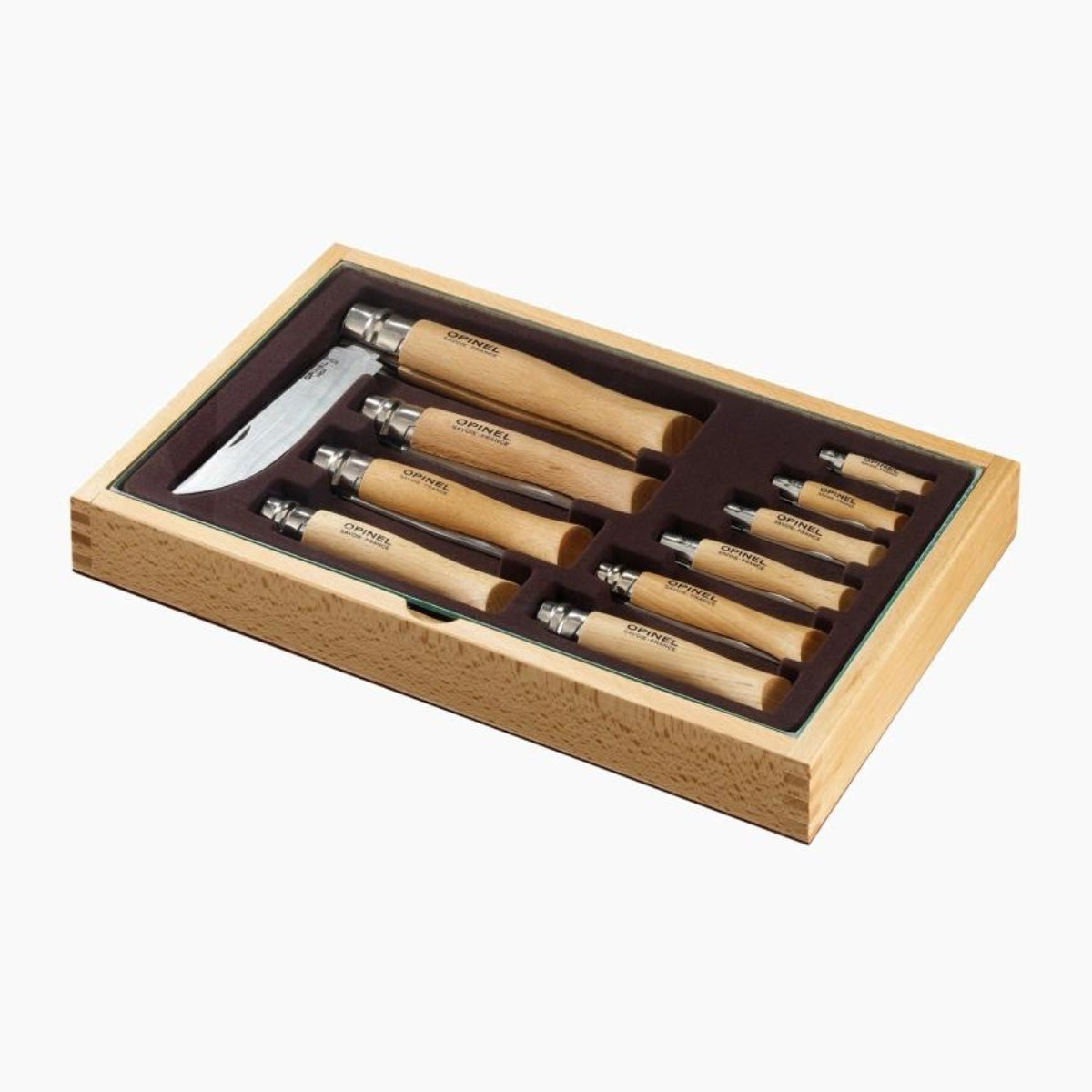 opinel-coffret-vitrine-10-couteaux-inox-n-02-n-12 image 1