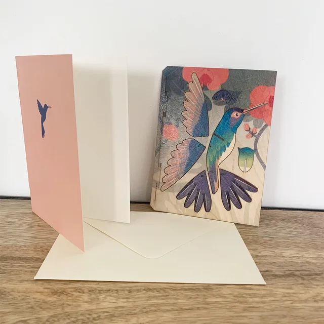 ecodis-carte-bois-colibri-carte-3d-assembler-15x11-cm image 1