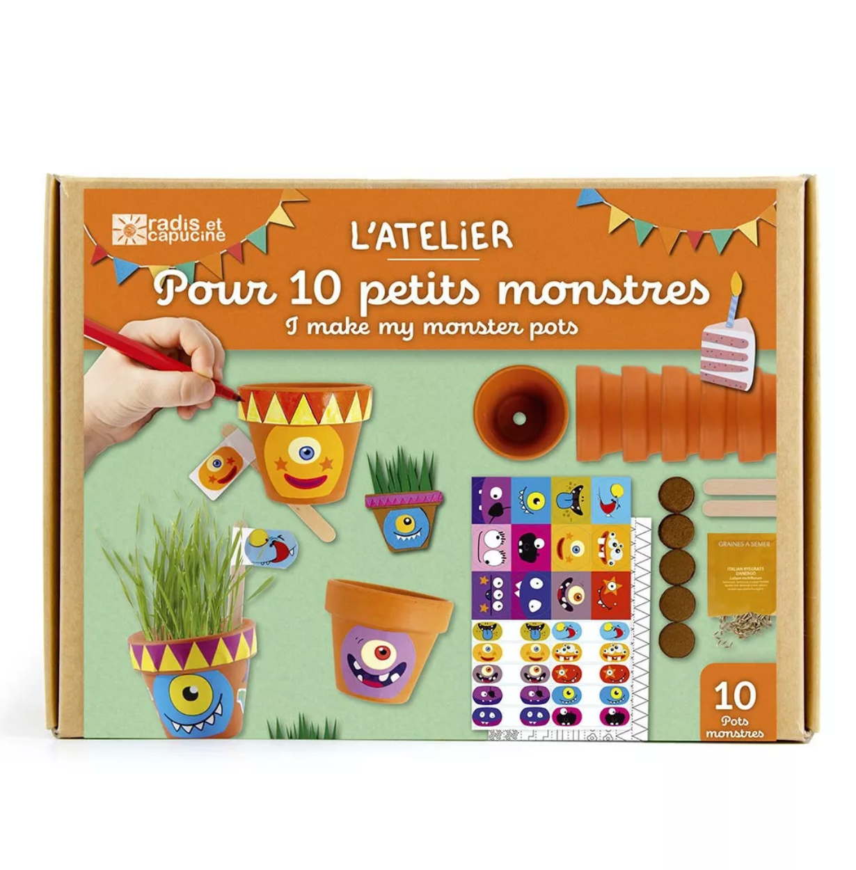 radis-et-capucine-coffret-anniversaire-10-pots-monstres-herbe image 2