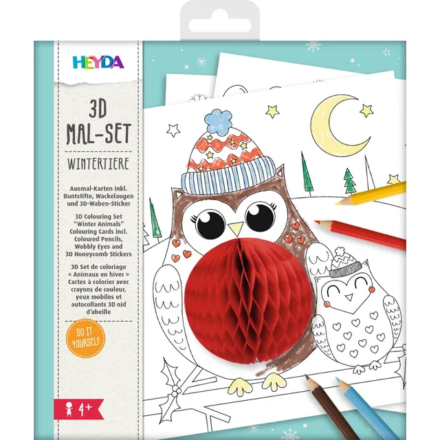 kit-coloriage-3d-animaux-de-l-hiver-cartes-crayons-enfant image 1