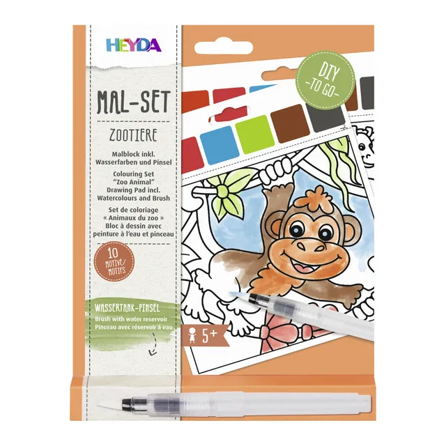 set-coloriage-zoo-peinture-l-eau-10-feuilles-pinceau image 1