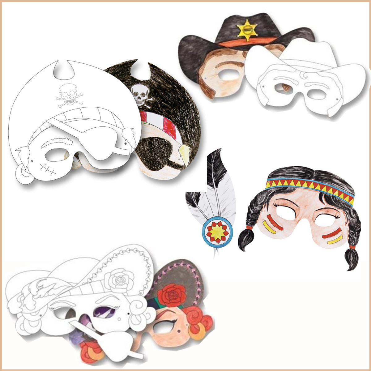 mes-courses-en-vrac-d-guisements-kit-masques-th-mes-x6-carton-colorier image 1
