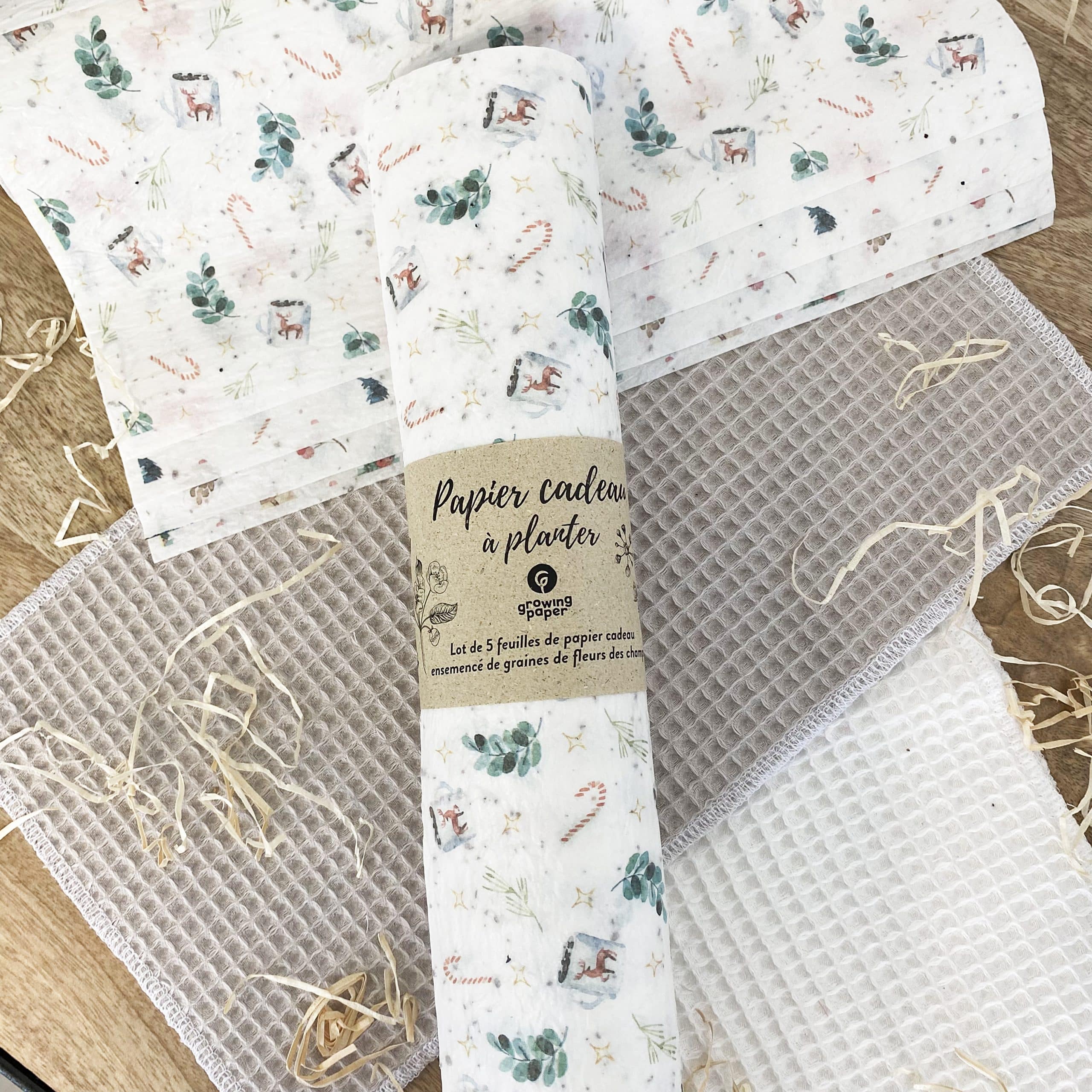 papier-cadeau-no-l-ensemenc-planter-lot-5-feuilles-fleurs image 1