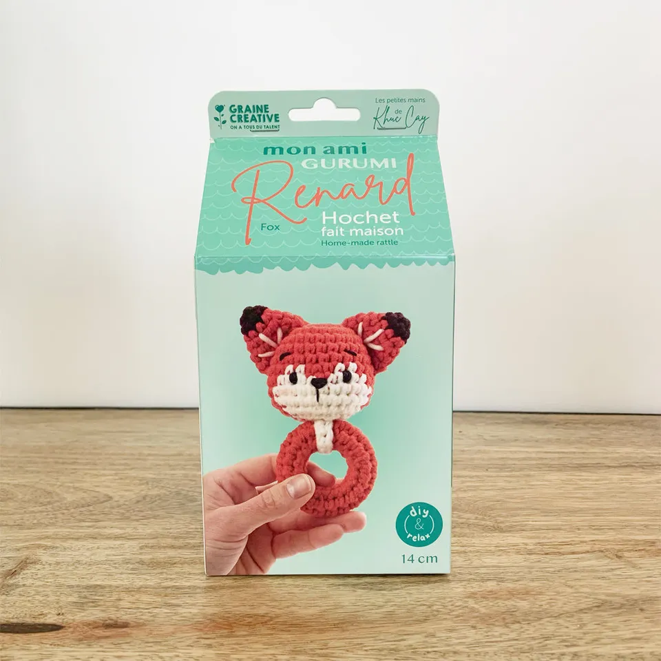 mes-courses-en-vrac-kit-amigurumi-hochet-renard-crochet-14-cm image 1