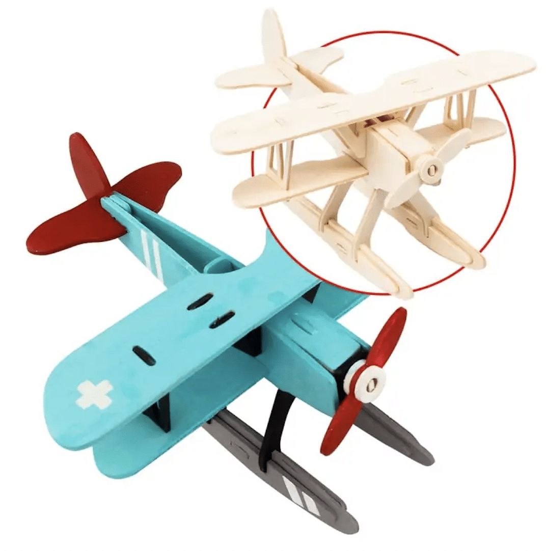 puzzle-3d-bois-hydravion-28-pi-ces-peindre-enfant image 2