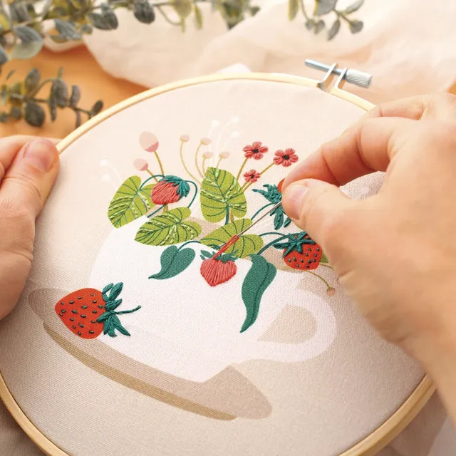 graine-cr-ative-kit-broderie-fraise-des-bois-tambour-20-cm image 1
