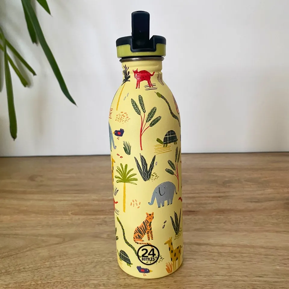 24-bottles-gourde-kids-jungle-500-ml-inox-paille image 1