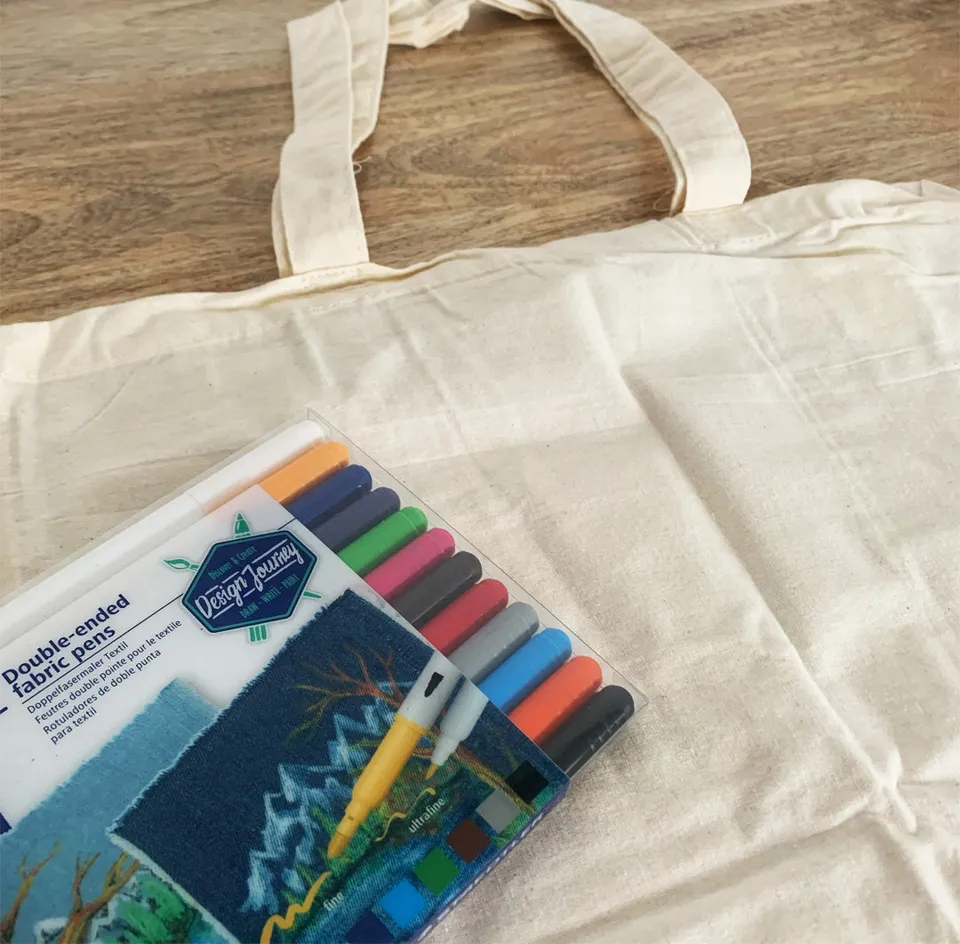 kit-tote-bag-naturel-customiser-coton-12-feutres image 1
