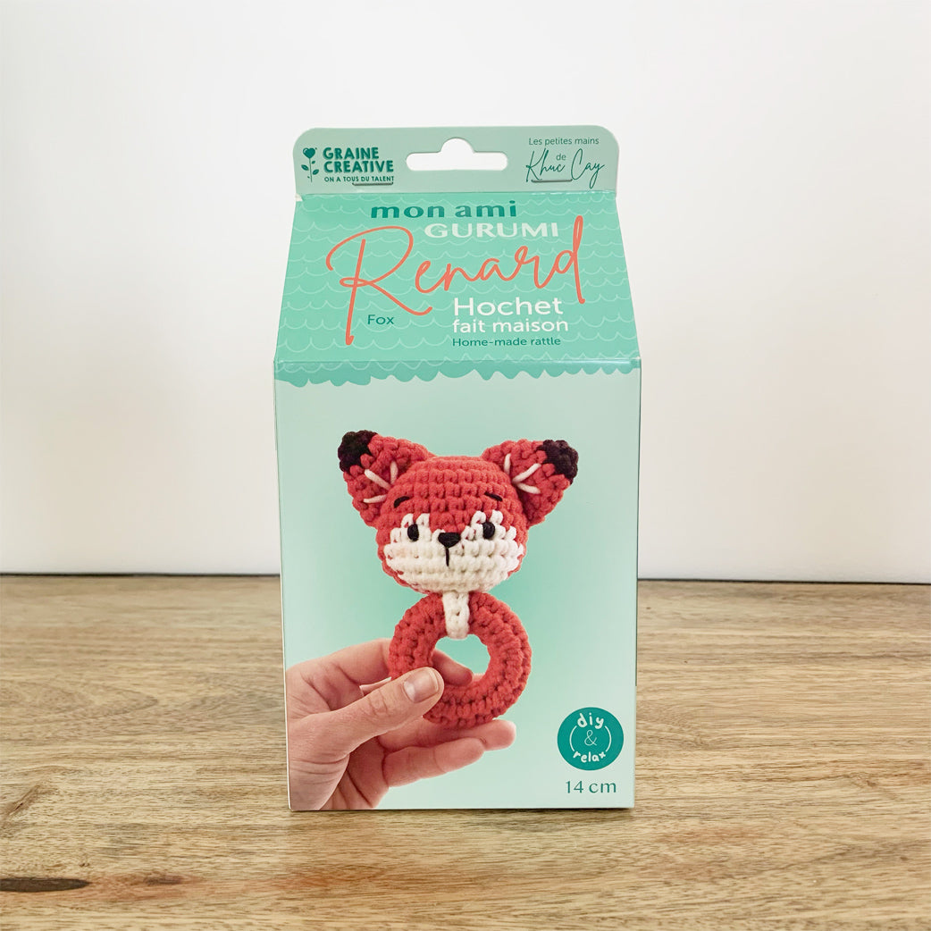 mes-courses-en-vrac-kit-amigurumi-hochet-renard-crochet-14-cm image 1