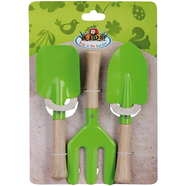 esschert-design-jardinage-set-3-outils-enfant-bois-21-cm image 1