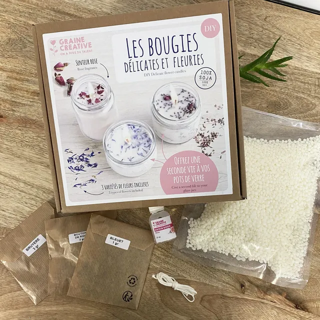 kit-bougies-diy-d-licates-fleuries-cire-soja-rose image 1