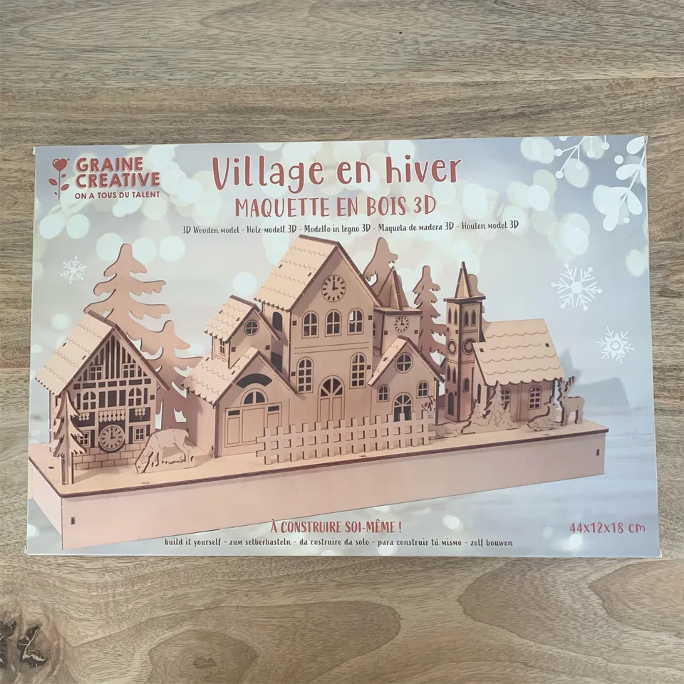village-d-hiver-maquette-3d-bois-d-coration-no-l-44-cm image 1