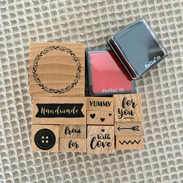 set-11-tampons-bois-handmade-encreurs-tampon-loisir-cr-atif image 1