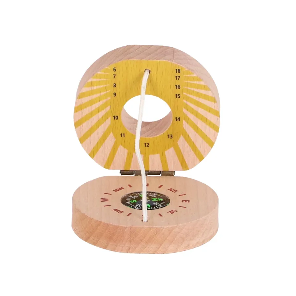 esschert-design-cadran-solaire-de-poche-cadran-bois-h-tre-boussole image 1