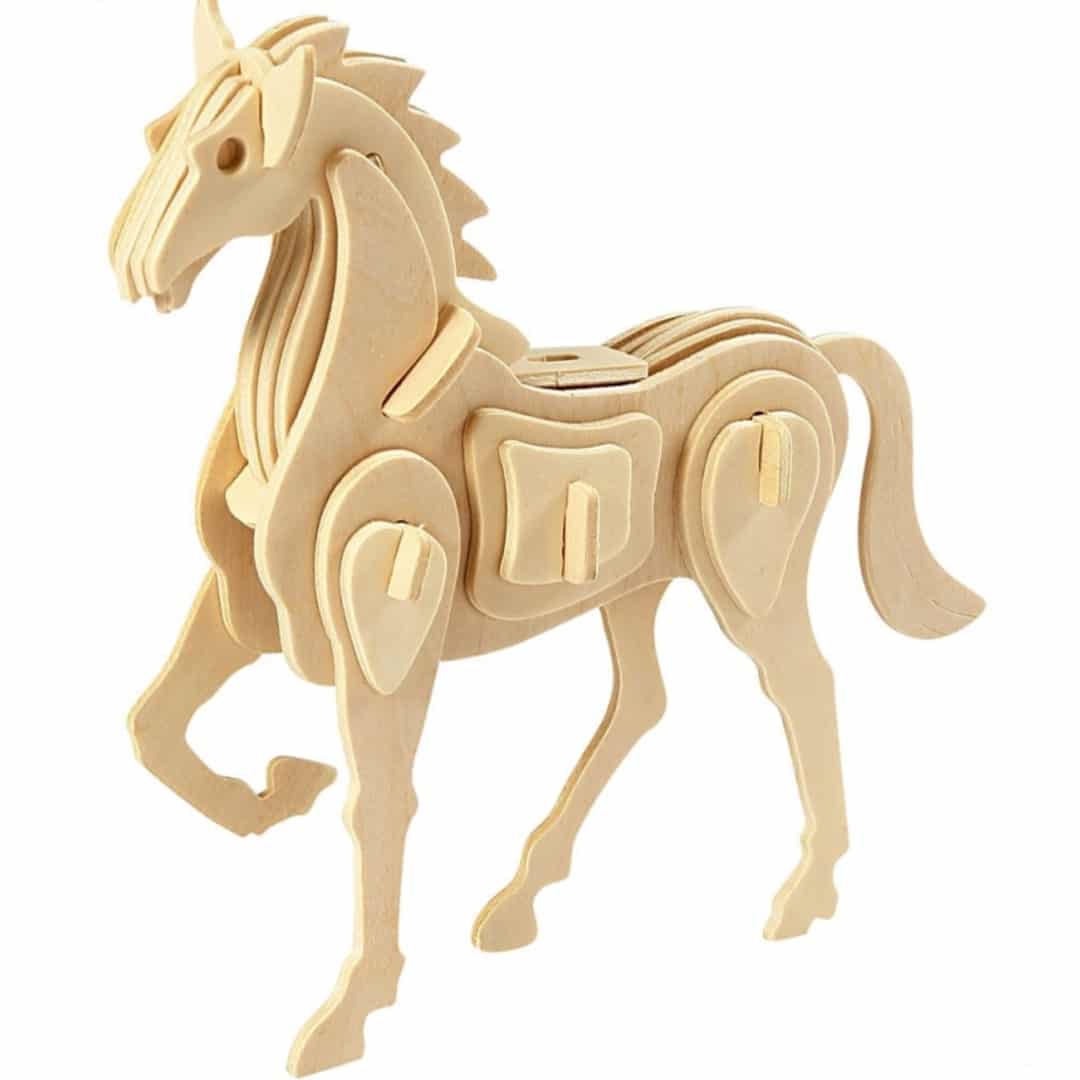 puzzle-3d-bois-cheval-30-pi-ces-peindre-sans-colle image 1