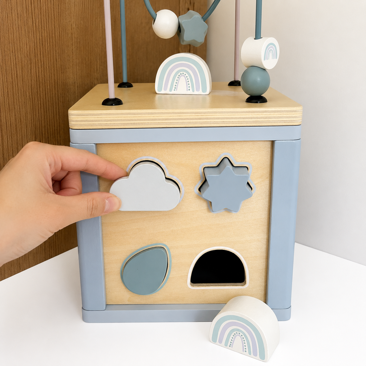 mes-courses-en-vrac-cube-motricit-bleu-jouet-veil-bois-12-mois image 2