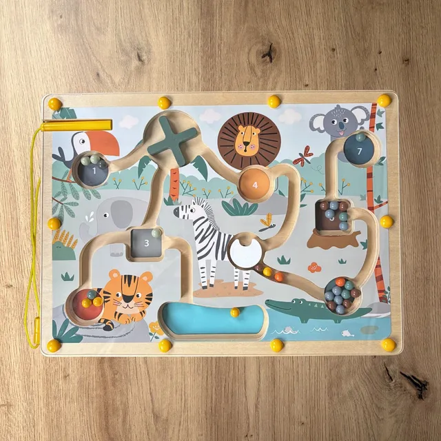 small-foot-safari-labyrinthe-magn-tique-jeu-bois-28-billes image 1