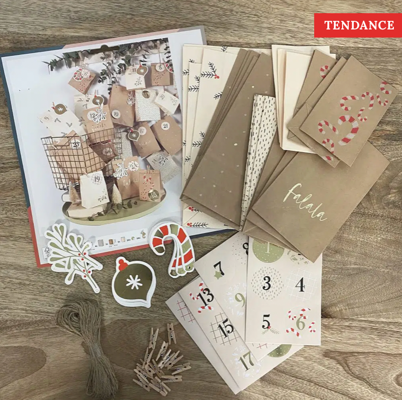 kit-calendrier-de-l-avent-kraft-or-blanc-24-sachets-97-pi-ces image 5
